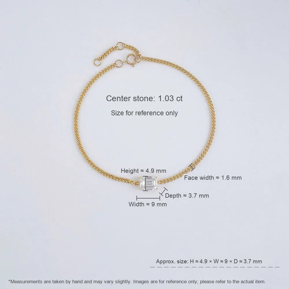 1.06 ctw Minimalist Four-Prong Emerald-Cut Lab-Grown Diamond Bracelet in 18K Yellow Gold