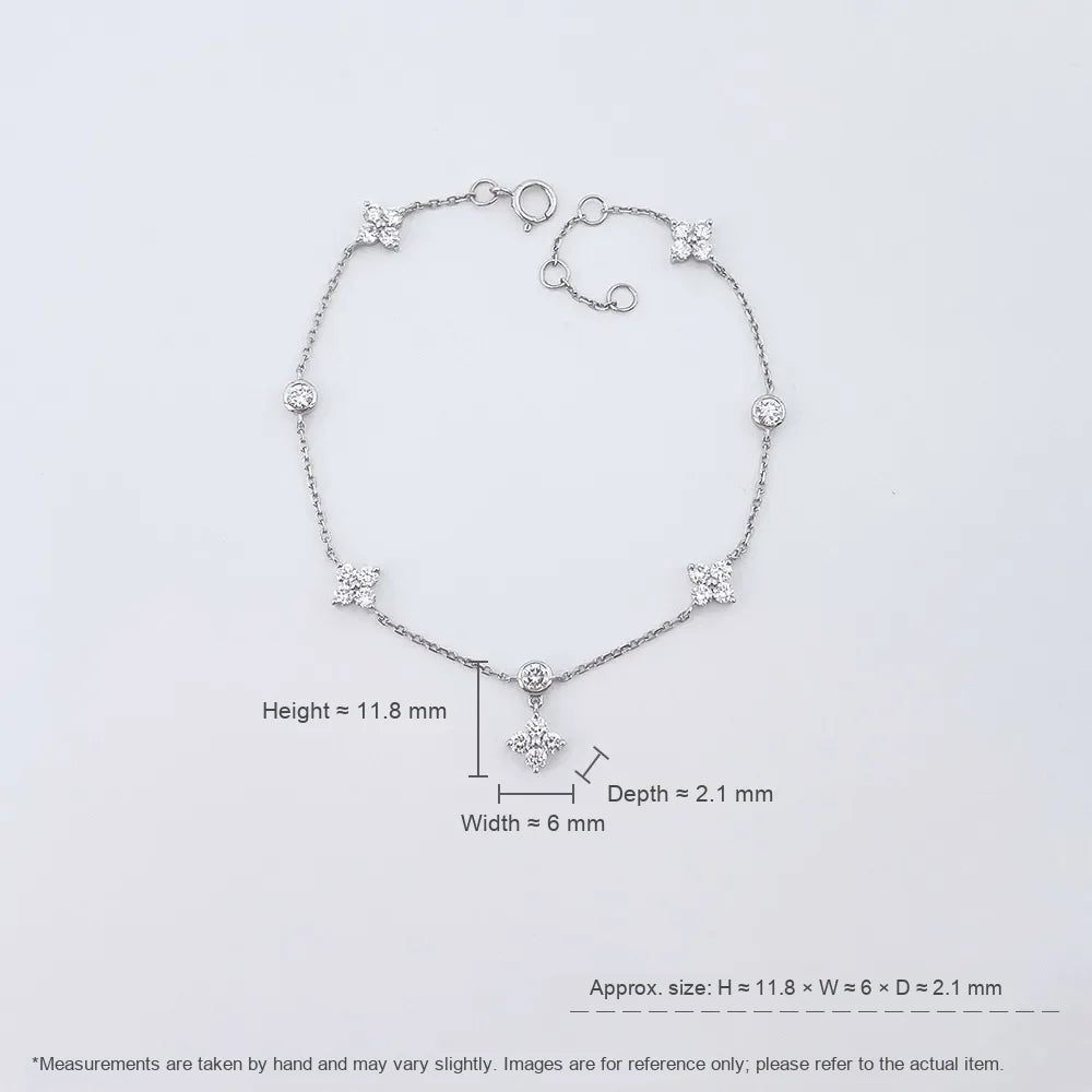 1.16 ctw Four-Leaf Clover Adjustable Round-Cut Lab-Grown Diamond Bracelet in 18K White Gold