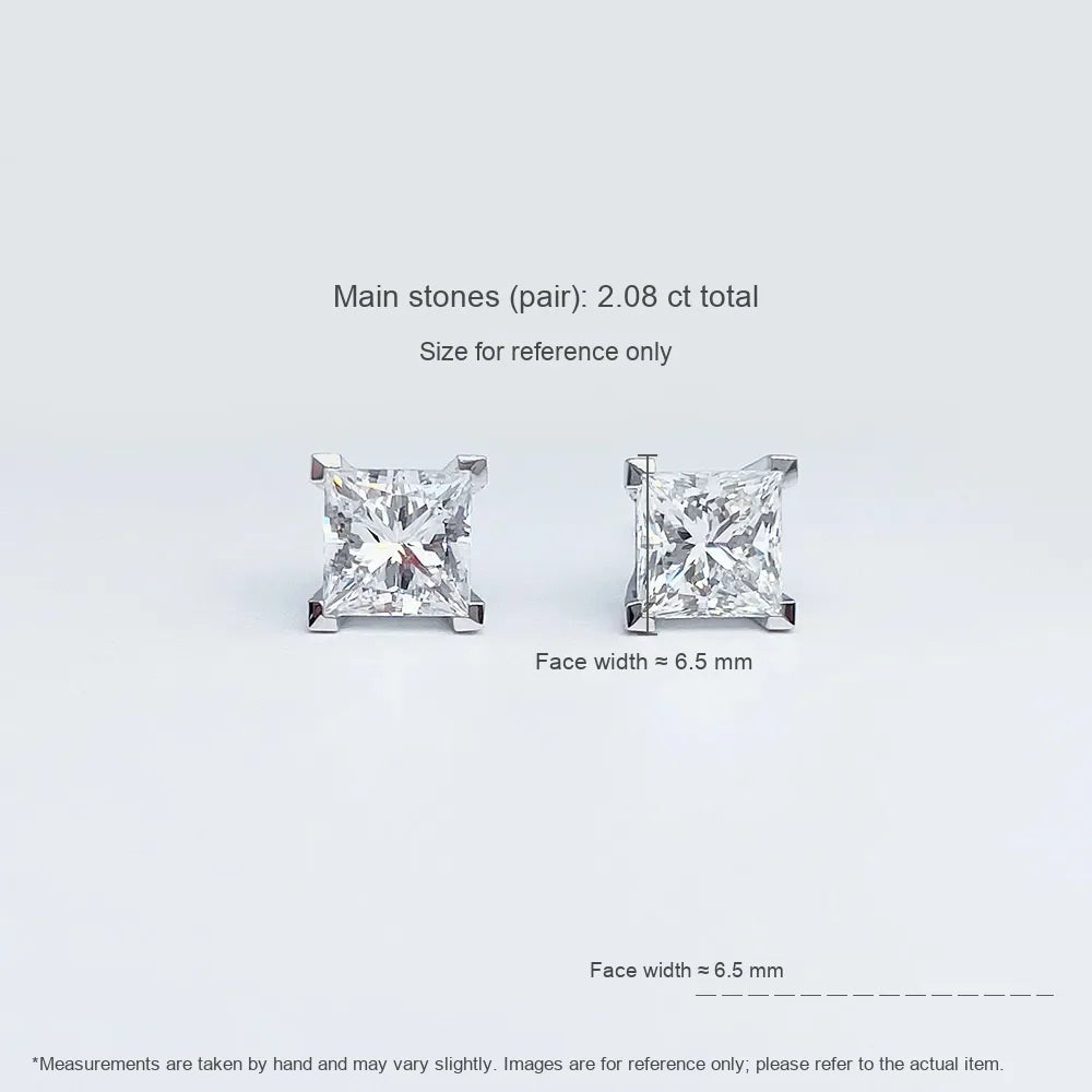 2.09 ctw Minimalist Princess-Cut Lab-Grown Diamond Earrings in 18K White Gold