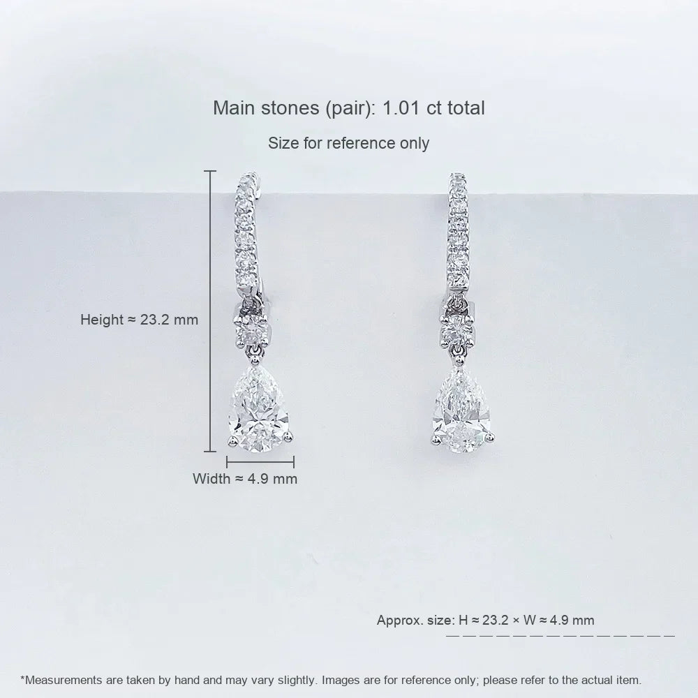 1.02 ctw Minimalist Pear-Cut Lab-Grown Diamond Drop Earrings in 18K White Gold