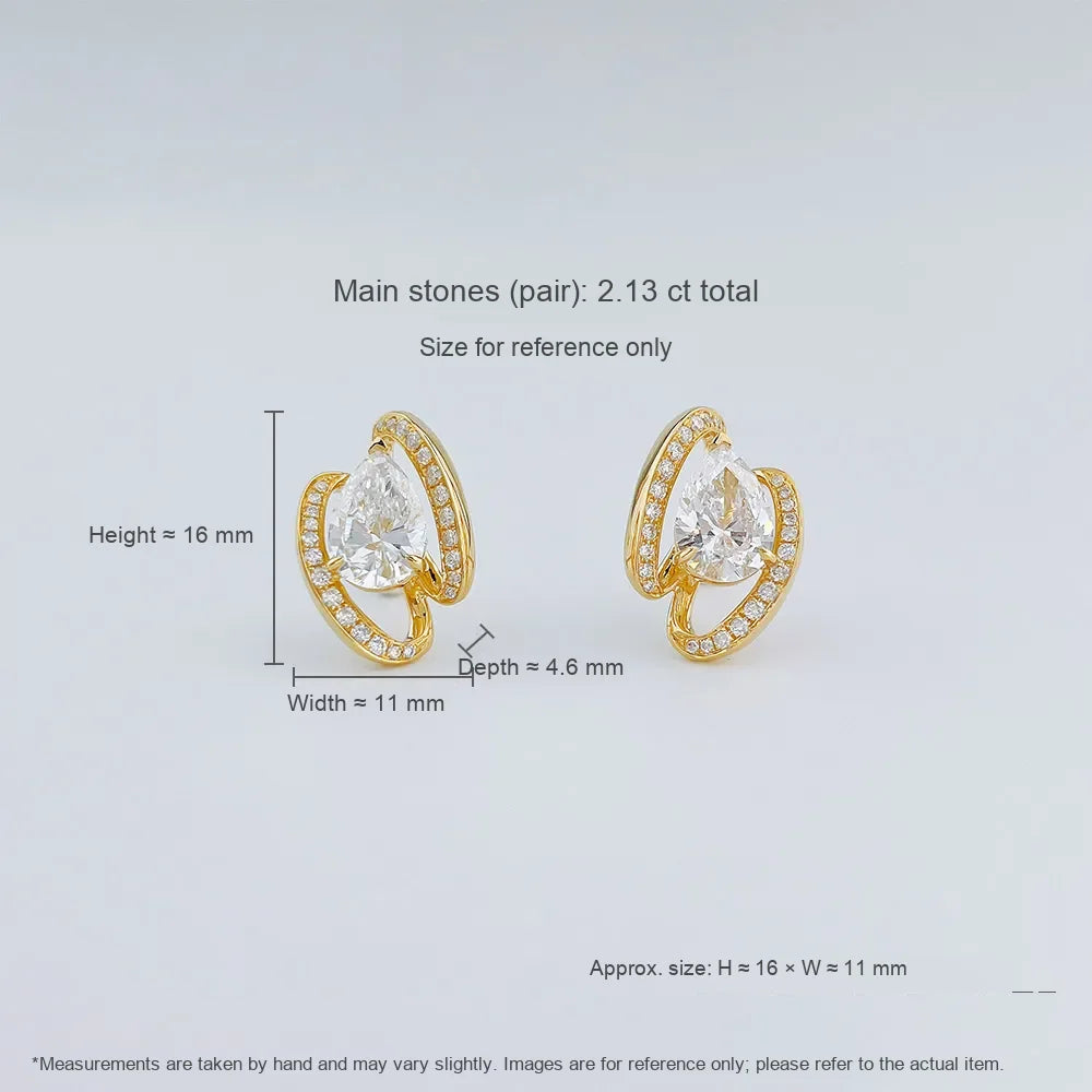 2.14 ctw Celestial Pear-Cut Lab-Grown Diamond Stud Earrings in 18K Yellow Gold
