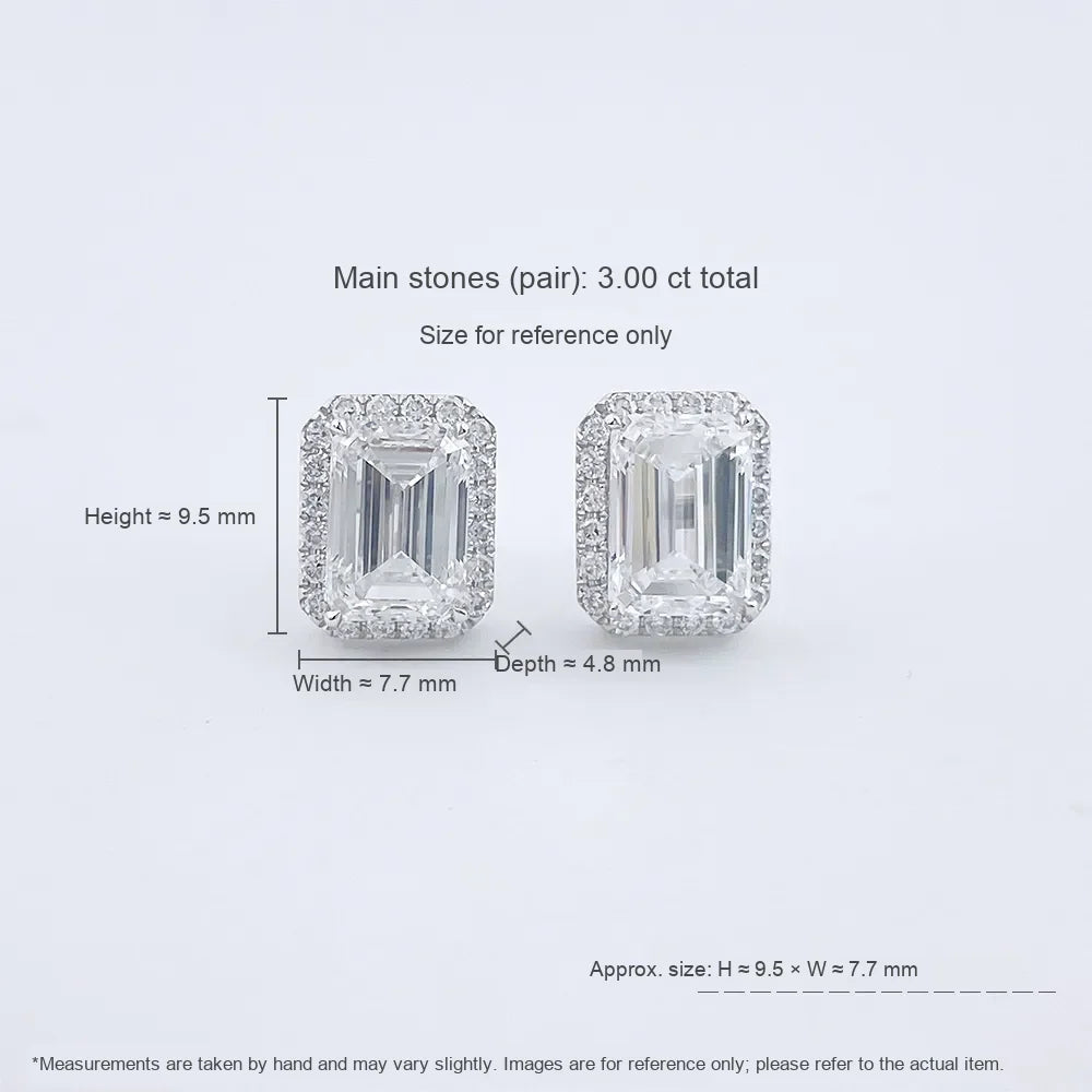 3.12 ctw Four-Prong Emerald-Cut Lab-Grown Diamond Earrings in PT950 Platinum