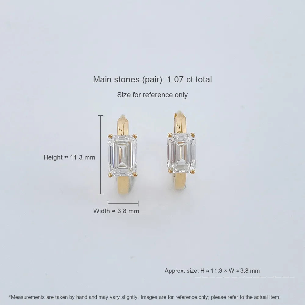 1.08 ctw Four-Prong Emerald-Cut Lab-Grown Diamond Earrings in 18K Yellow Gold