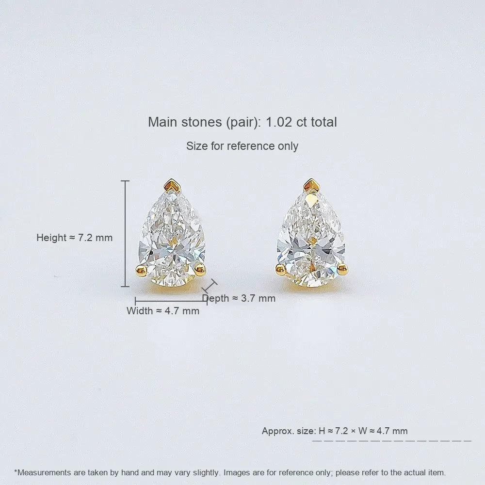 1.02 ctw Minimalist Three-Prong Pear-Cut Lab-Grown Diamond Drop Earrings in 18K Yellow Gold