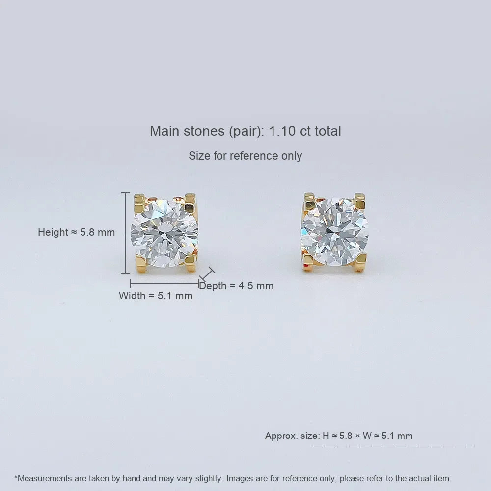 1.04 ctw Classic Round-Cut Lab-Grown Diamond Earrings in 18K Yellow Gold