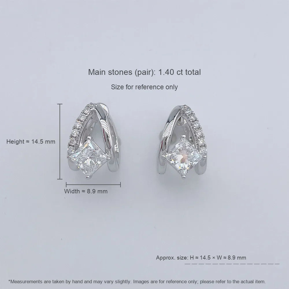 1.47 ctw Celestial Princess-Cut Lab-Grown Diamond Earrings in 18K White Gold