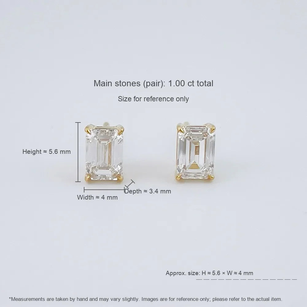 0.99 ctw Four-Prong Emerald-Cut Lab-Grown Diamond Earrings in 18K Yellow Gold
