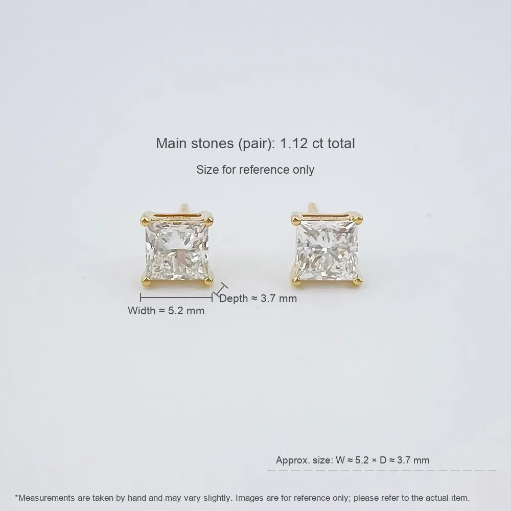 1.02 ctw Minimalist Princess-Cut Lab-Grown Diamond Earrings in 18K Yellow Gold