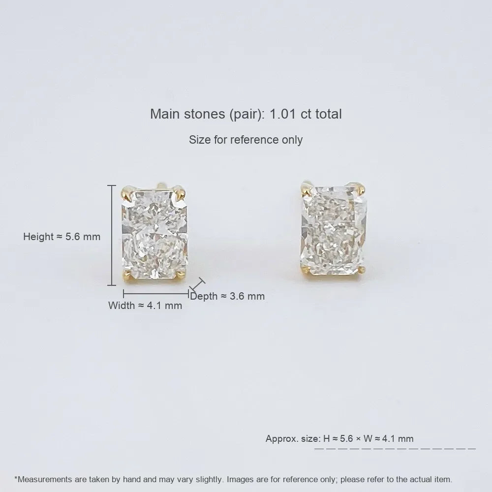 1.06 ctw Vintage Radiant-Cut Lab-Grown Diamond Stud Earrings in 18K Yellow Gold