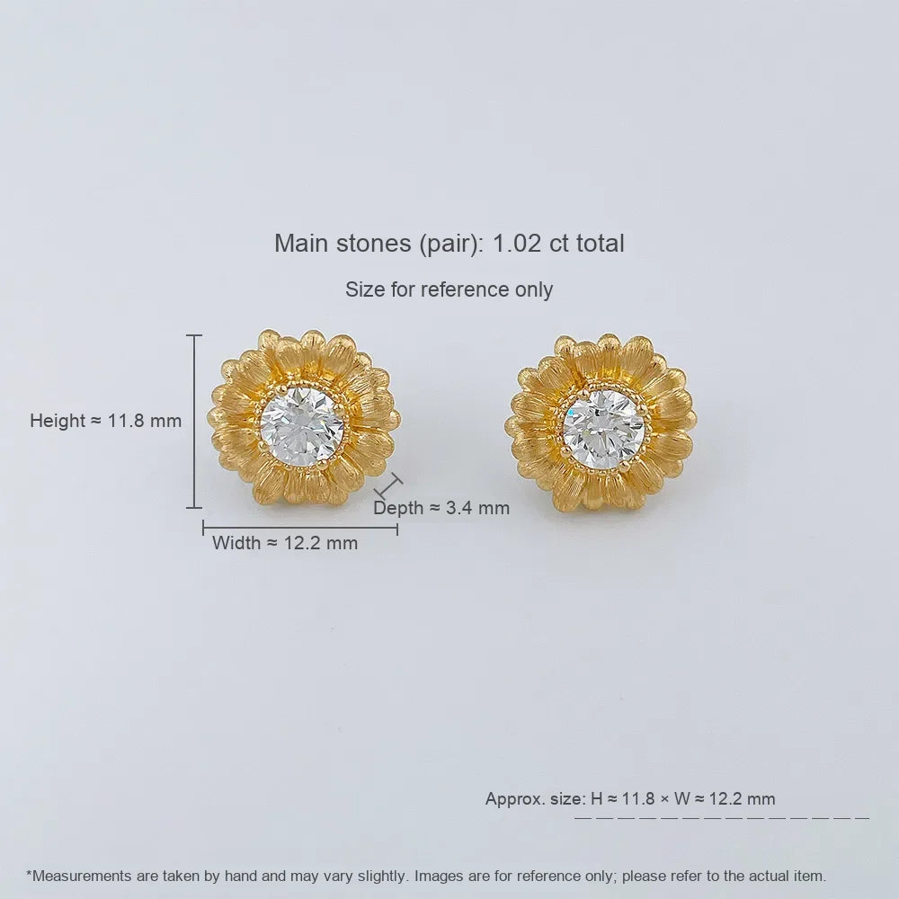 1.03 ctw Floral Round-Cut Lab-Grown Diamond Stud Earrings in 18K Yellow Gold
