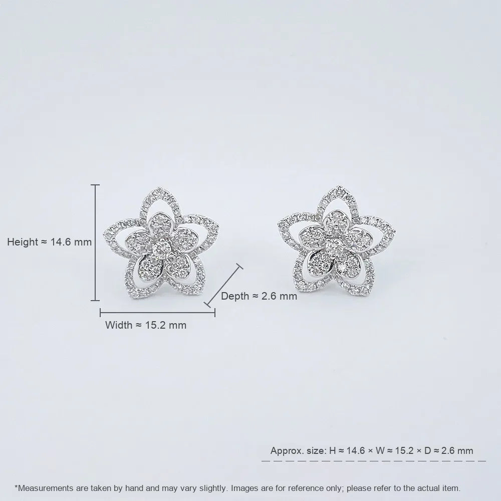 0.93 ctw Floral Pavé Round-Cut Lab-Grown Diamond Stud Earrings in 18K White Gold