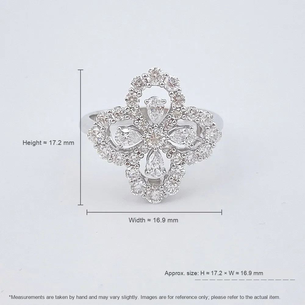 1.12 ctw Four-Leaf Clover Mixed-Cut Lab-Grown Diamond Ring in 18K White Gold