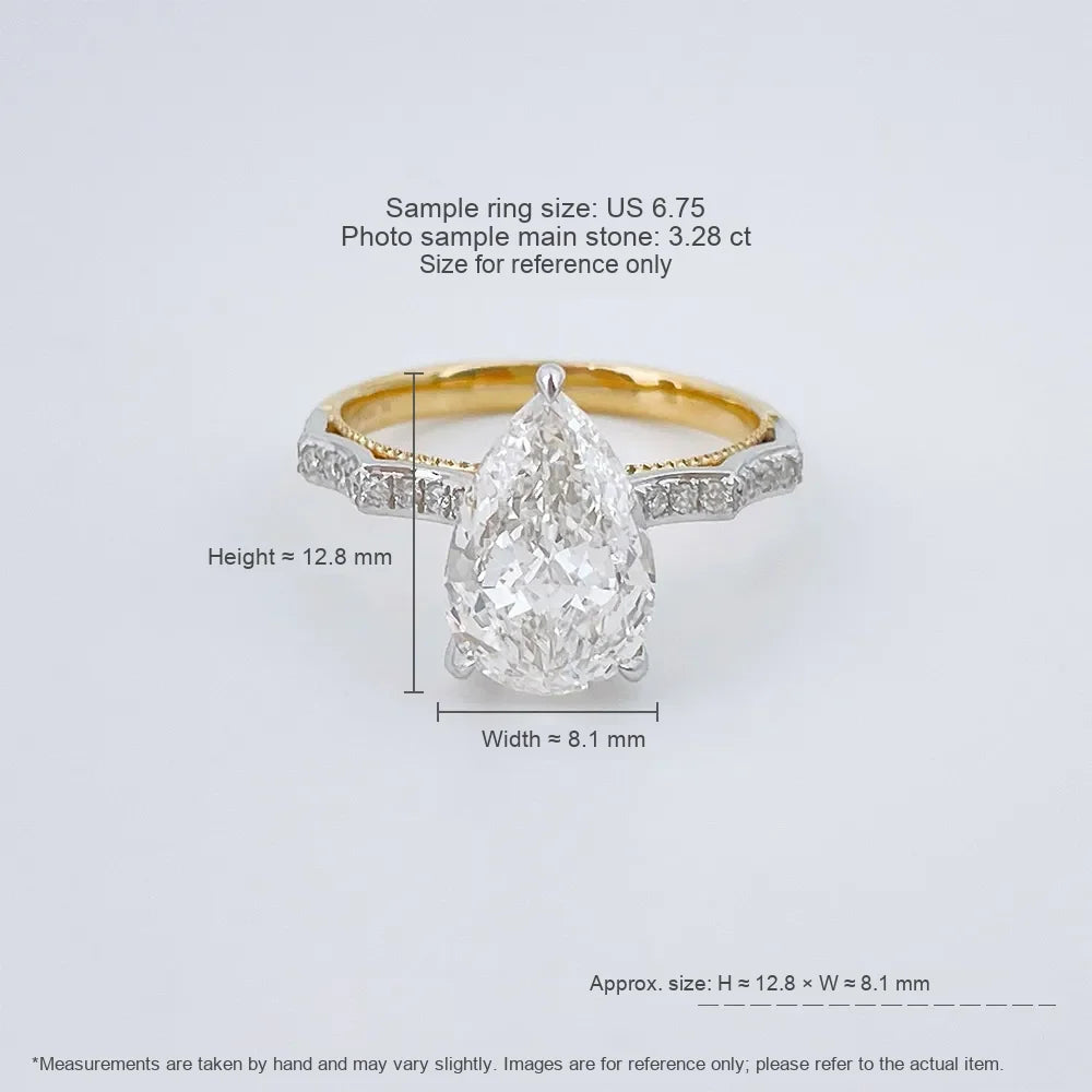 3.28 ct Three-Prong Pear-Cut Lab-Grown Diamond Ring in 18K Two-Tone Gold