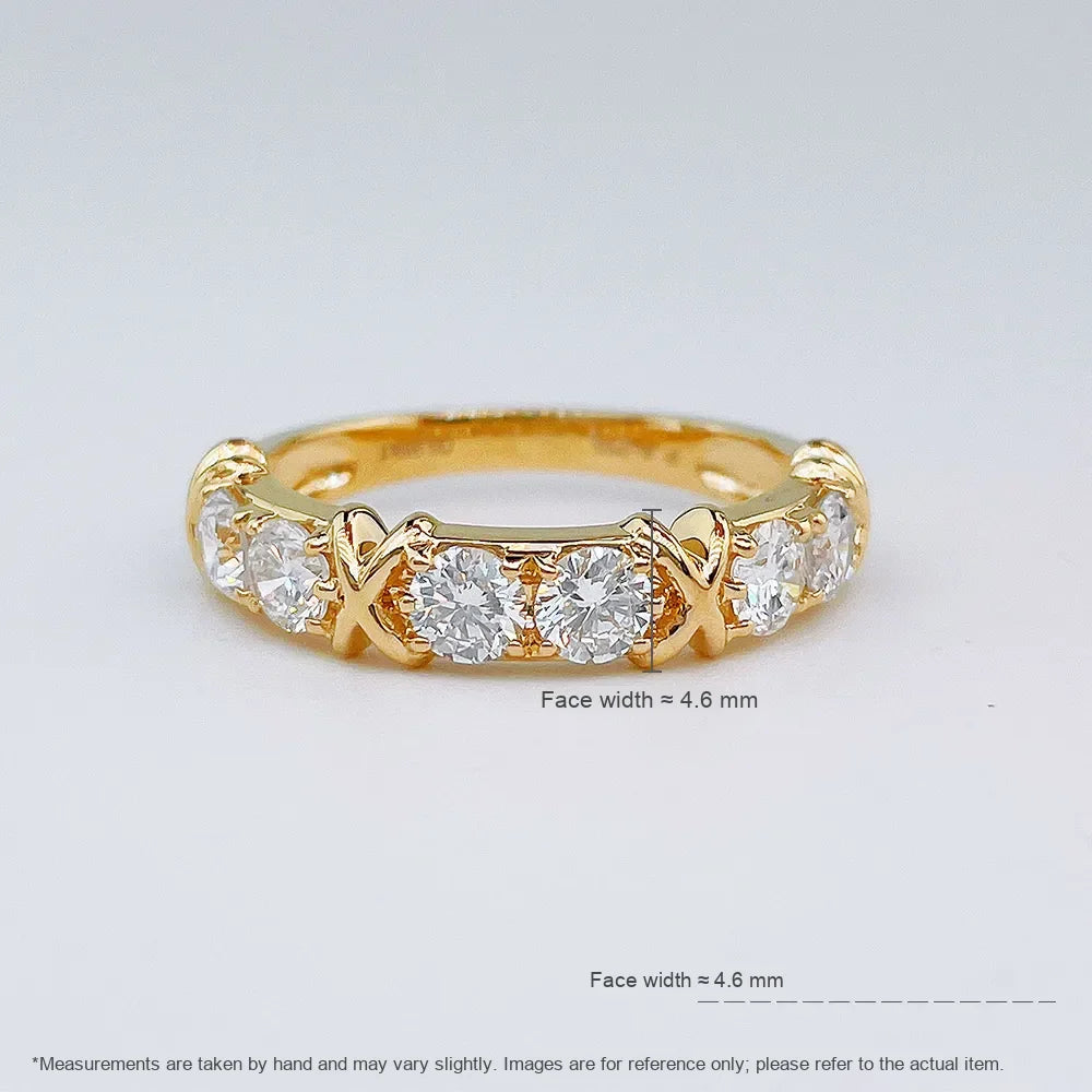 0.99 ctw Cross Round-Cut Lab-Grown Diamond Band in 18K Yellow Gold
