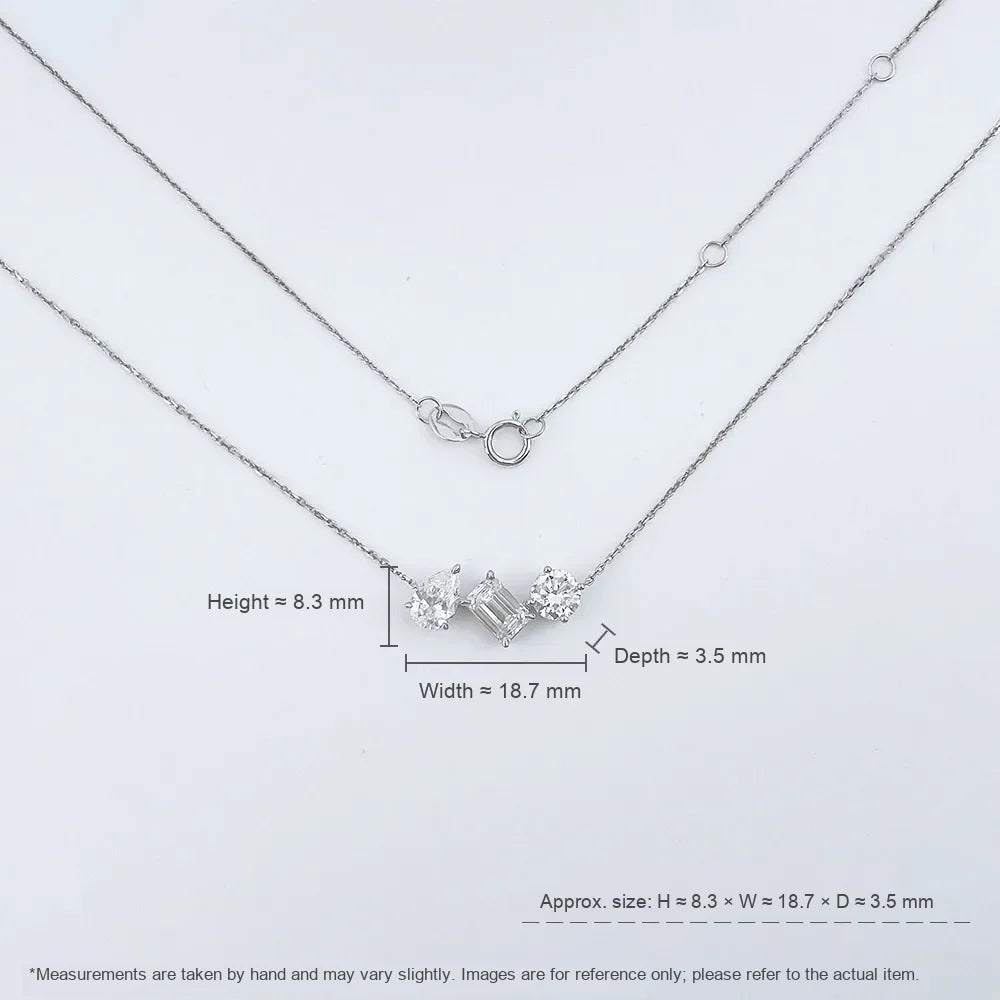 0.65 ct Minimalist Three-Stone Mixed-Cut Lab-Grown Diamond Necklace in 18K White Gold