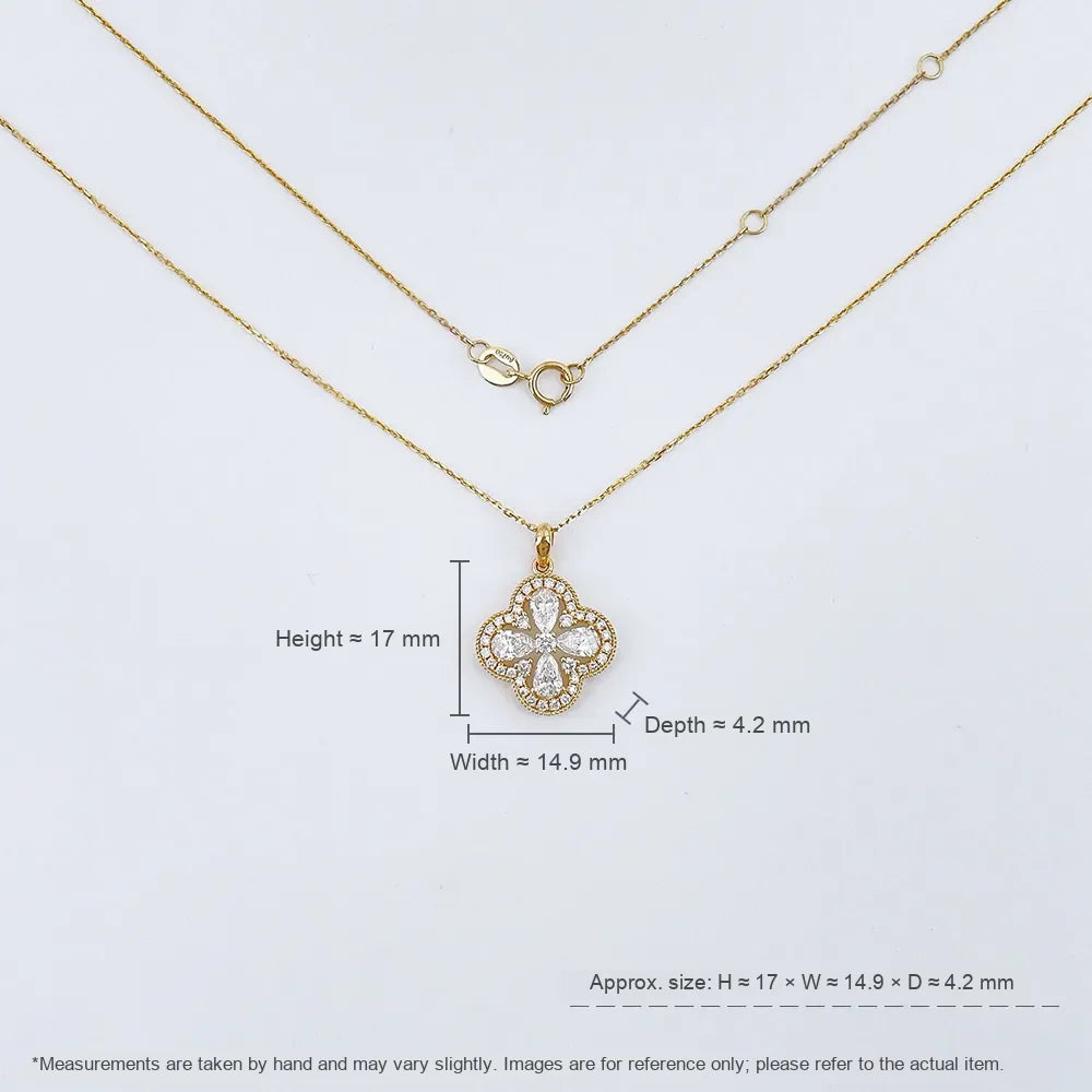 0.99 ctw Four-Leaf Clover Pavé Mixed-Cut Lab-Grown Diamond Necklace in 18K Yellow Gold