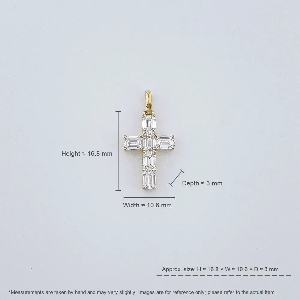 1.23 ctw Cross Emerald-Cut Lab-Grown Diamond Pendant in 18K Yellow Gold