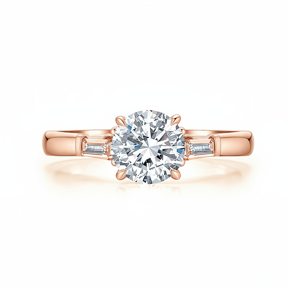 The Eleanor - Round Brilliant & Baguette Three - Stone Ring - SparkLab Gems