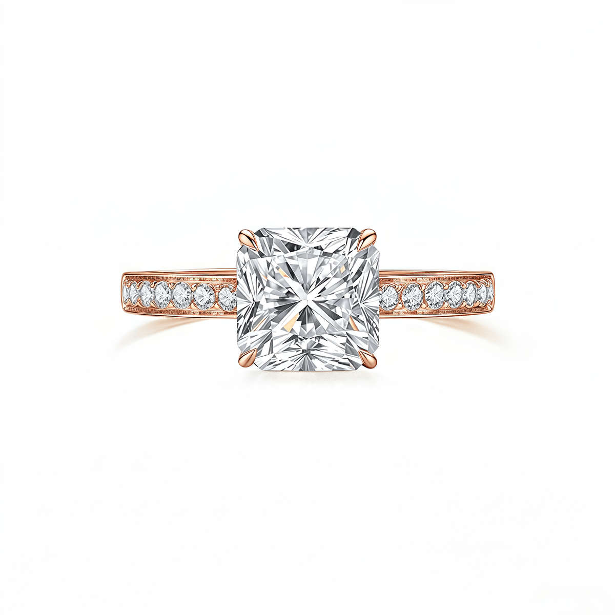 The Victoria - Square Radiant Cathedral Ring with Pave Accents - SparkLab Gems