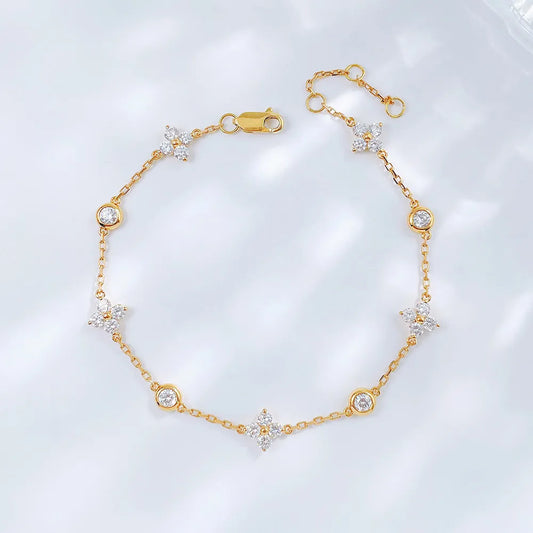 Four-Leaf Clover Round-Cut Lab-Grown Diamond Bracelet in 18K Yellow Gold – APYB00016-Y
