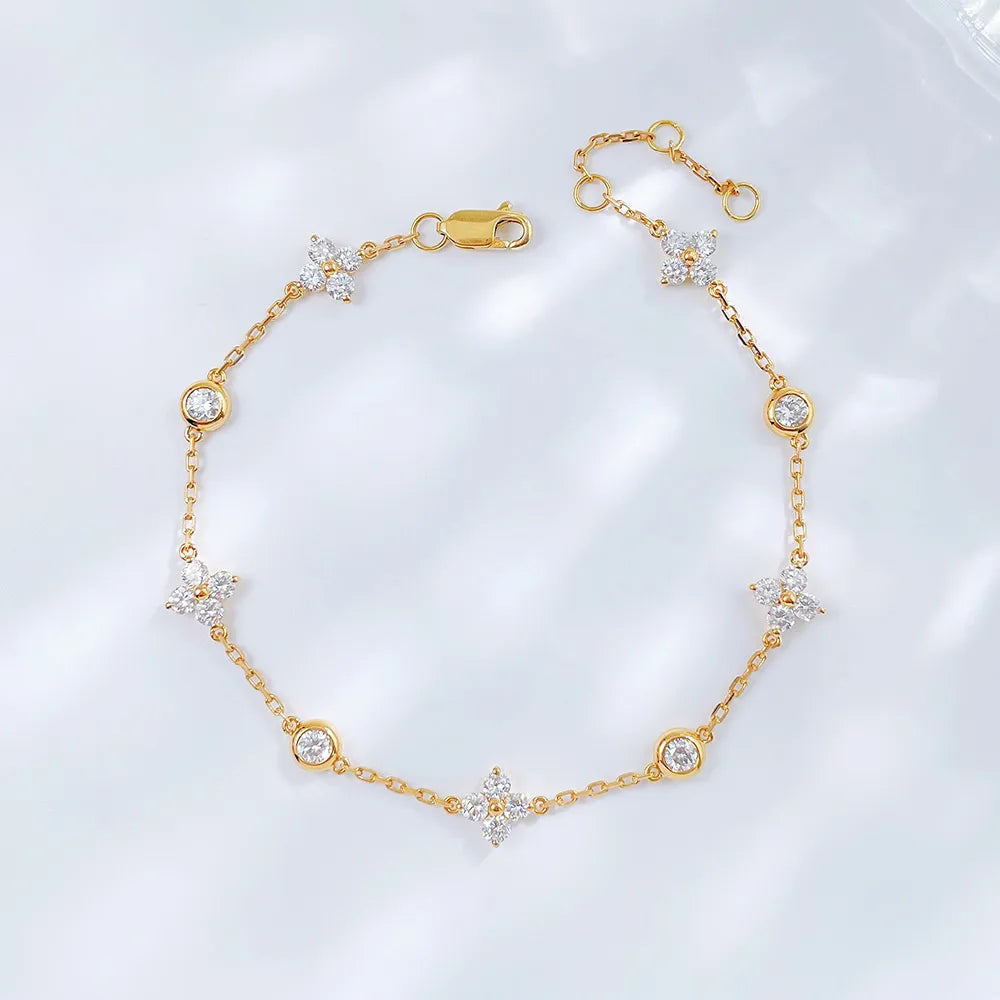 Four-Leaf Clover Round-Cut Lab-Grown Diamond Bracelet in 18K Yellow Gold – APYB00016-Y