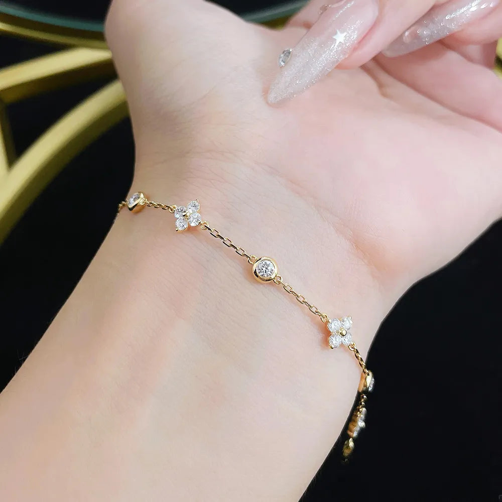 Four-Leaf Clover Round-Cut Lab-Grown Diamond Bracelet in 18K Yellow Gold – APYB00016-Y