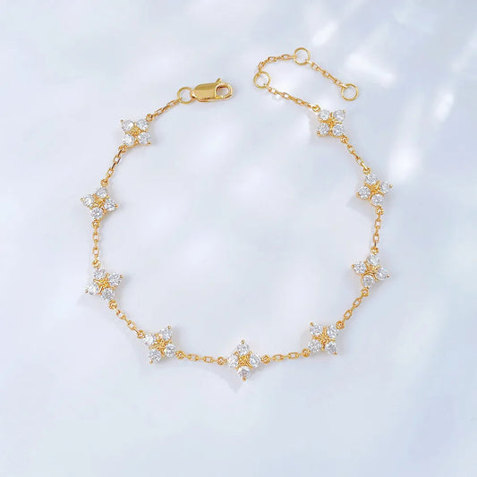 1.79 ctw Four-Leaf Clover Round-Cut Lab-Grown Diamond Bracelet in 18K Yellow Gold