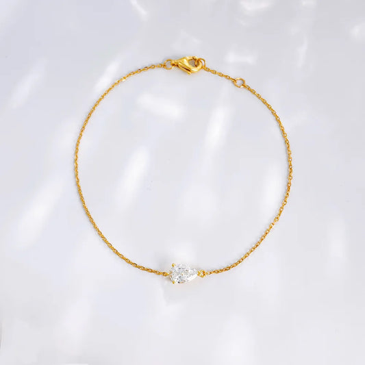 0.44 ctw Minimalist Three-Prong Pear-Cut Lab-Grown Diamond Bracelet in 18K Yellow Gold