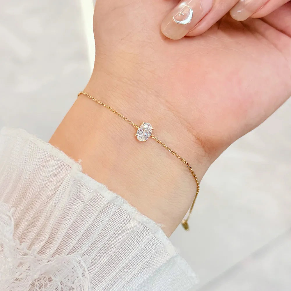 0.51 ctw Minimalist Four-Prong Oval-Cut Lab-Grown Diamond Bracelet in 18K Yellow Gold