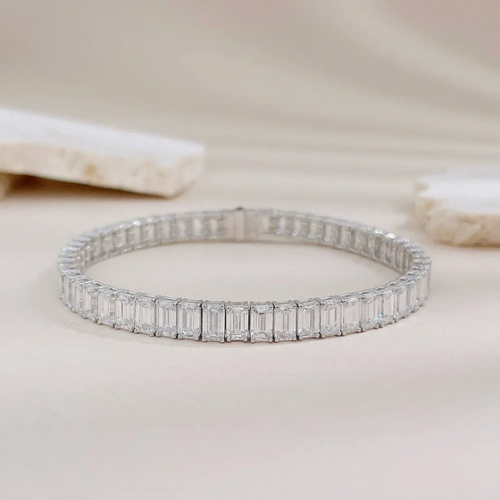 16.98 ctw Statement Emerald-Cut Lab-Grown Diamond Bracelet in 18K White Gold