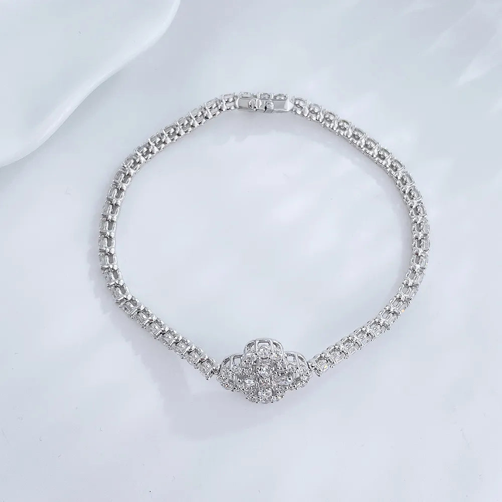 4.15 ctw Four-Leaf Clover Round-Cut Lab-Grown Diamond Bracelet in 18K White Gold