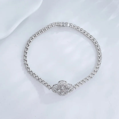 4.15 ctw Four-Leaf Clover Round-Cut Lab-Grown Diamond Bracelet in 18K White Gold
