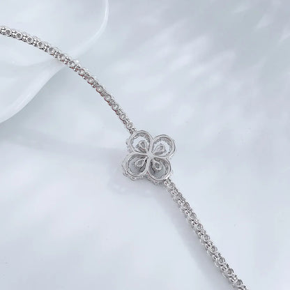 4.15 ctw Four-Leaf Clover Round-Cut Lab-Grown Diamond Bracelet in 18K White Gold