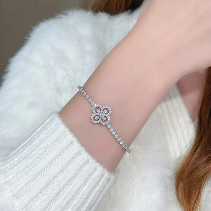 4.15 ctw Four-Leaf Clover Round-Cut Lab-Grown Diamond Bracelet in 18K White Gold