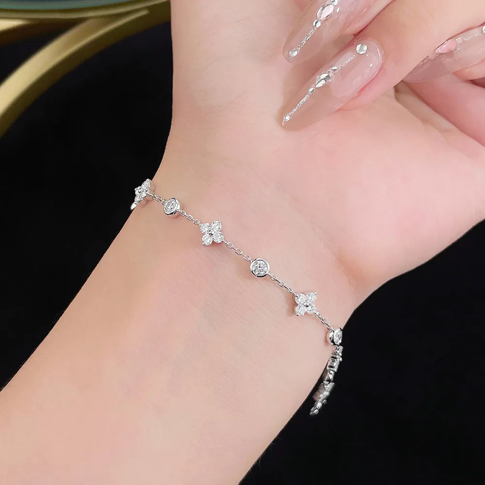1.78 ctw Four-Leaf Clover Round-Cut Lab-Grown Diamond Bracelet in PT950 Platinum