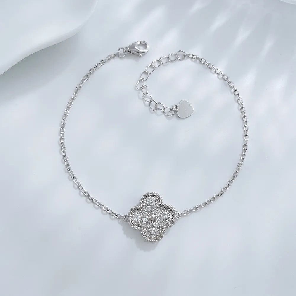 0.4 ctw Four-Leaf Clover Round-Cut Lab-Grown Diamond Bracelet in 925 Sterling Silver