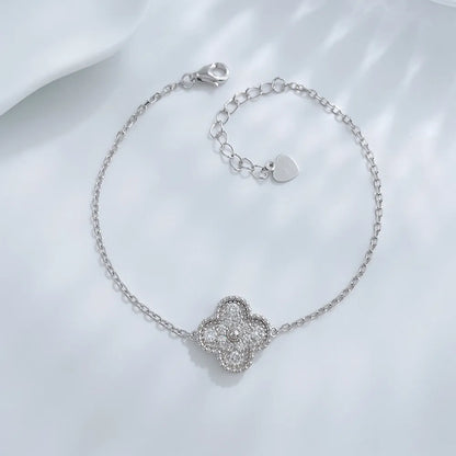 0.4 ctw Four-Leaf Clover Round-Cut Lab-Grown Diamond Bracelet in 925 Sterling Silver