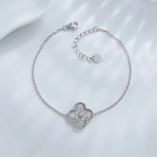 0.4 ctw Four-Leaf Clover Round-Cut Lab-Grown Diamond Bracelet in 925 Sterling Silver