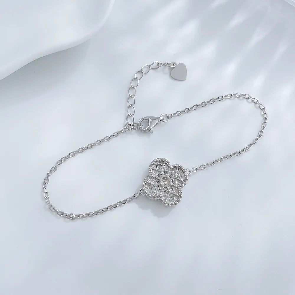 0.4 ctw Four-Leaf Clover Round-Cut Lab-Grown Diamond Bracelet in 925 Sterling Silver