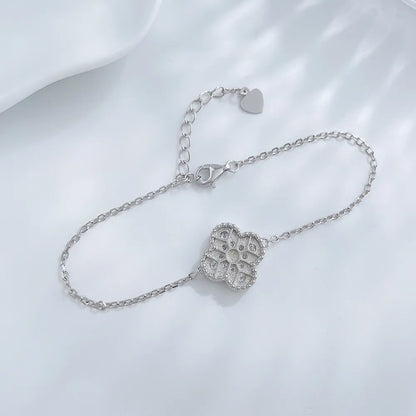 0.4 ctw Four-Leaf Clover Round-Cut Lab-Grown Diamond Bracelet in 925 Sterling Silver