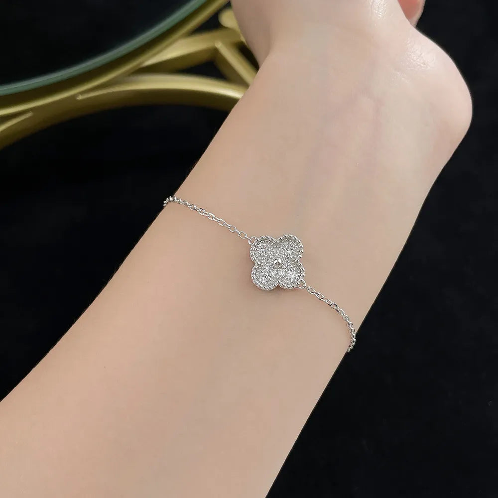 0.4 ctw Four-Leaf Clover Round-Cut Lab-Grown Diamond Bracelet in 925 Sterling Silver
