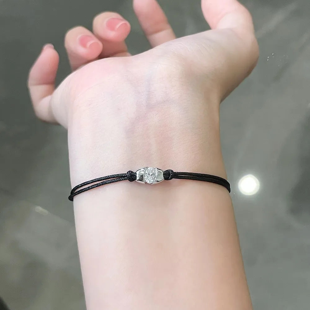 0.3 ctw Minimalist Oval-Cut Lab-Grown Diamond Beaded Bracelet in PT950 Platinum