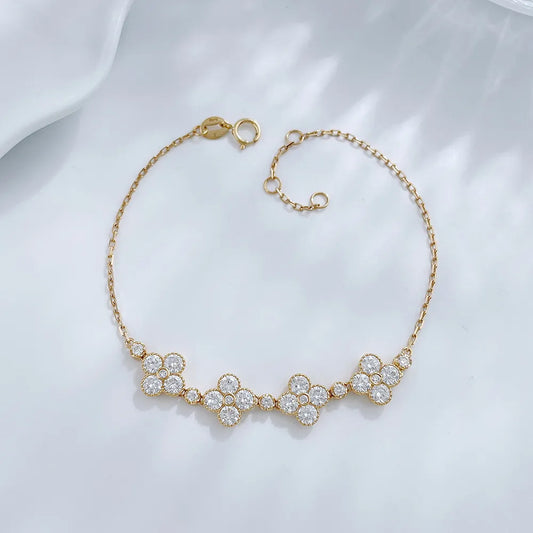2.05 ctw Four-Leaf Clover Round-Cut Lab-Grown Diamond Bracelet in 18K Yellow Gold