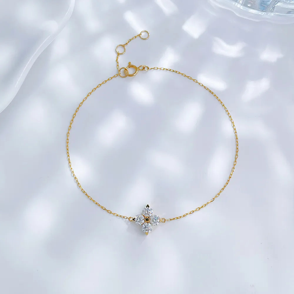 0.48 ctw Four-Leaf Clover Round-Cut Lab-Grown Diamond Bracelet in 18K Yellow Gold