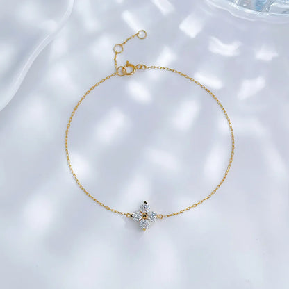 0.48 ctw Four-Leaf Clover Round-Cut Lab-Grown Diamond Bracelet in 18K Yellow Gold