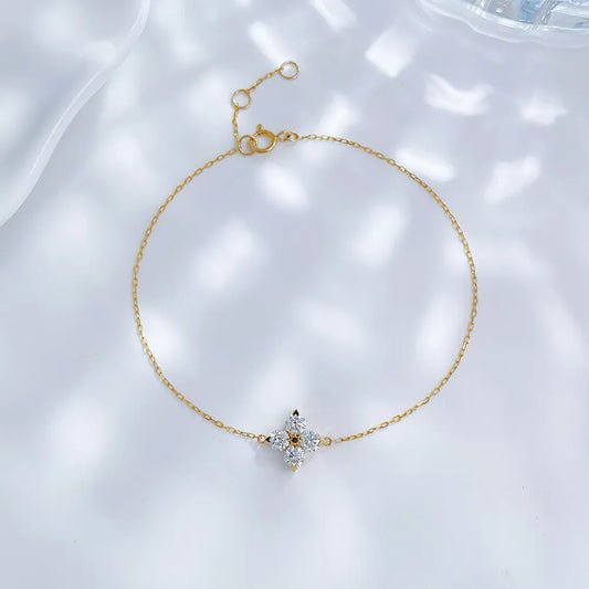 0.48 ctw Four-Leaf Clover Round-Cut Lab-Grown Diamond Bracelet in 18K Yellow Gold