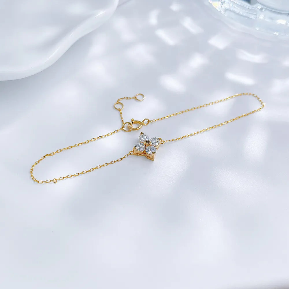 0.48 ctw Four-Leaf Clover Round-Cut Lab-Grown Diamond Bracelet in 18K Yellow Gold