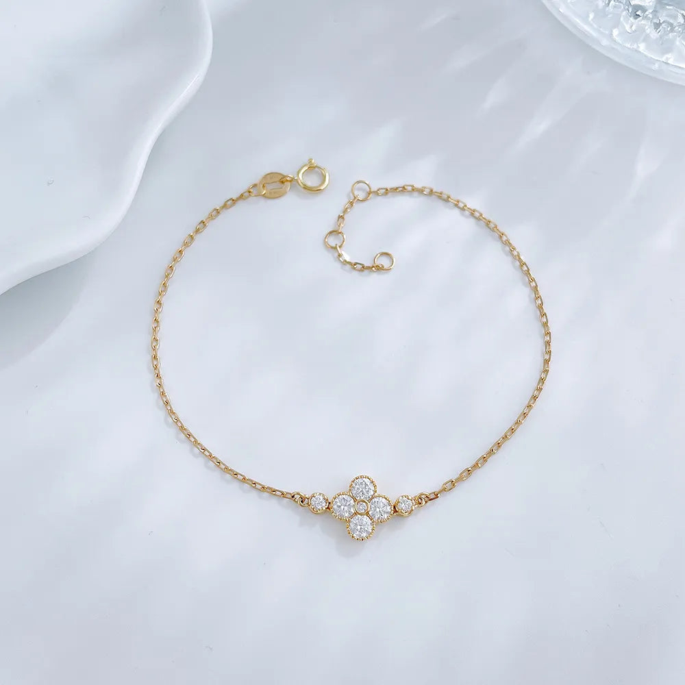 0.49 ctw Four-Leaf Clover Adjustable Round-Cut Lab-Grown Diamond Bracelet in 18K Yellow Gold