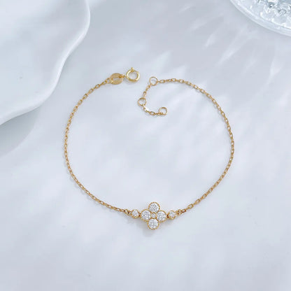 0.49 ctw Four-Leaf Clover Adjustable Round-Cut Lab-Grown Diamond Bracelet in 18K Yellow Gold