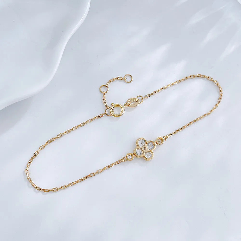 0.49 ctw Four-Leaf Clover Adjustable Round-Cut Lab-Grown Diamond Bracelet in 18K Yellow Gold